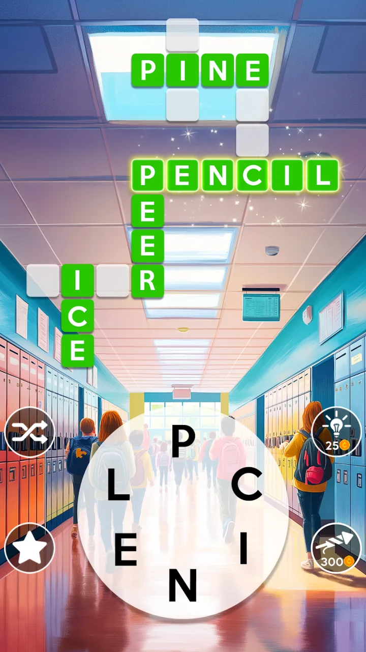 Wordscapes level with a letter wheel and crossword board